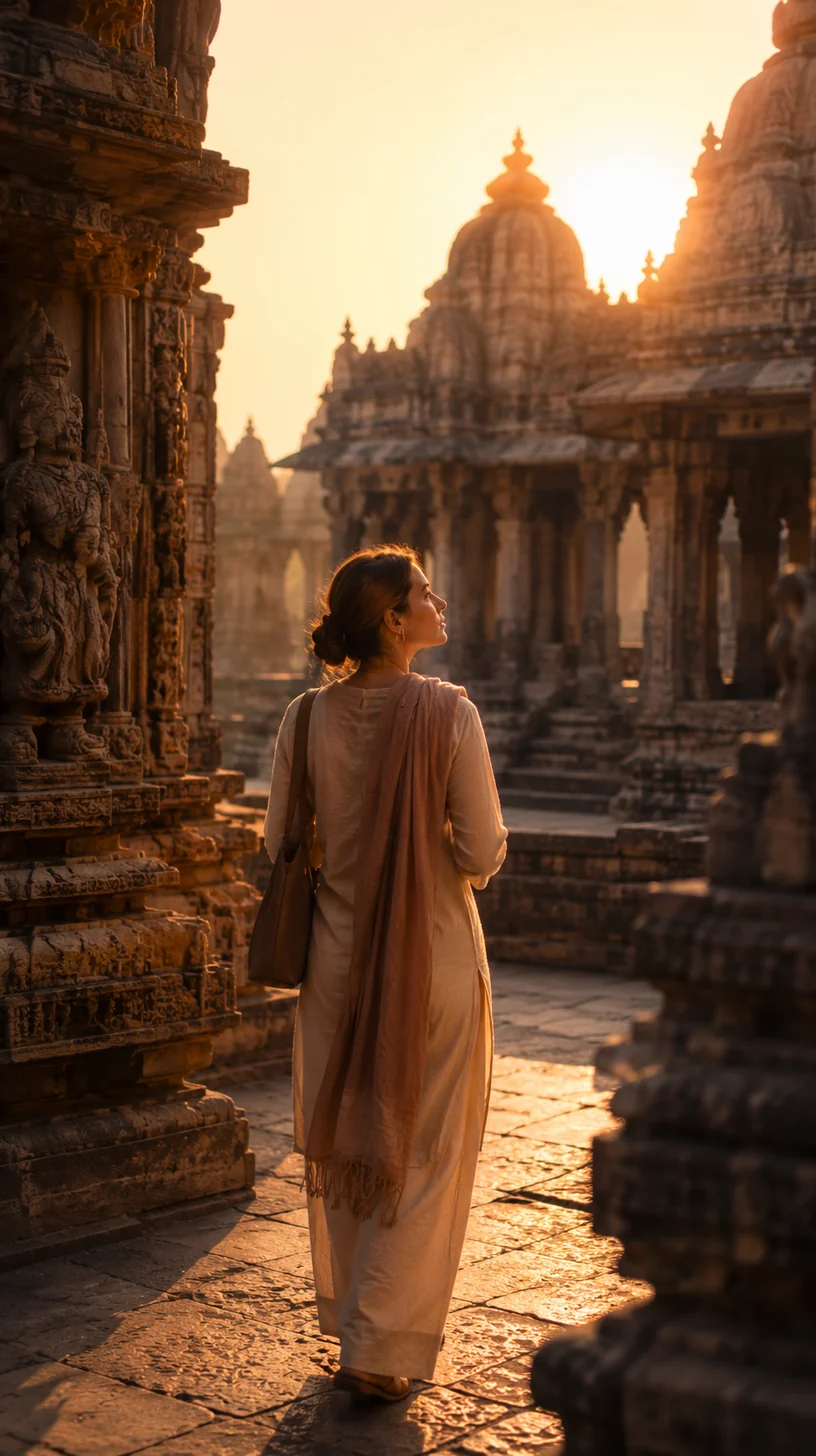 Traveler in a temple courtyard during a cultural tour
