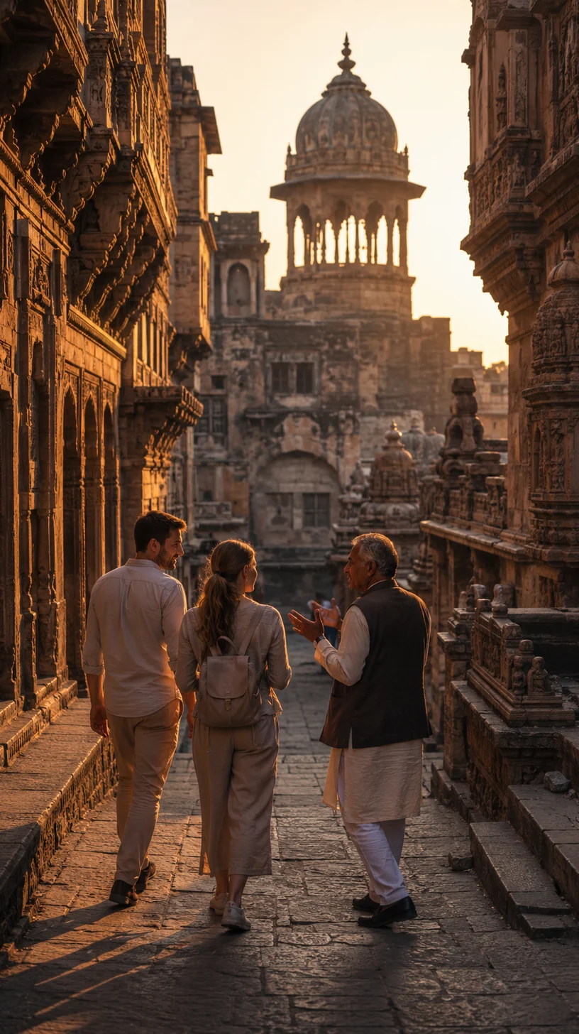 Couple exploring an old city with a local historian