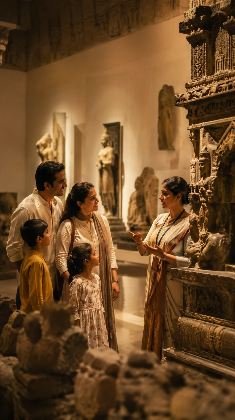 Family inside a museum during a guided heritage visit